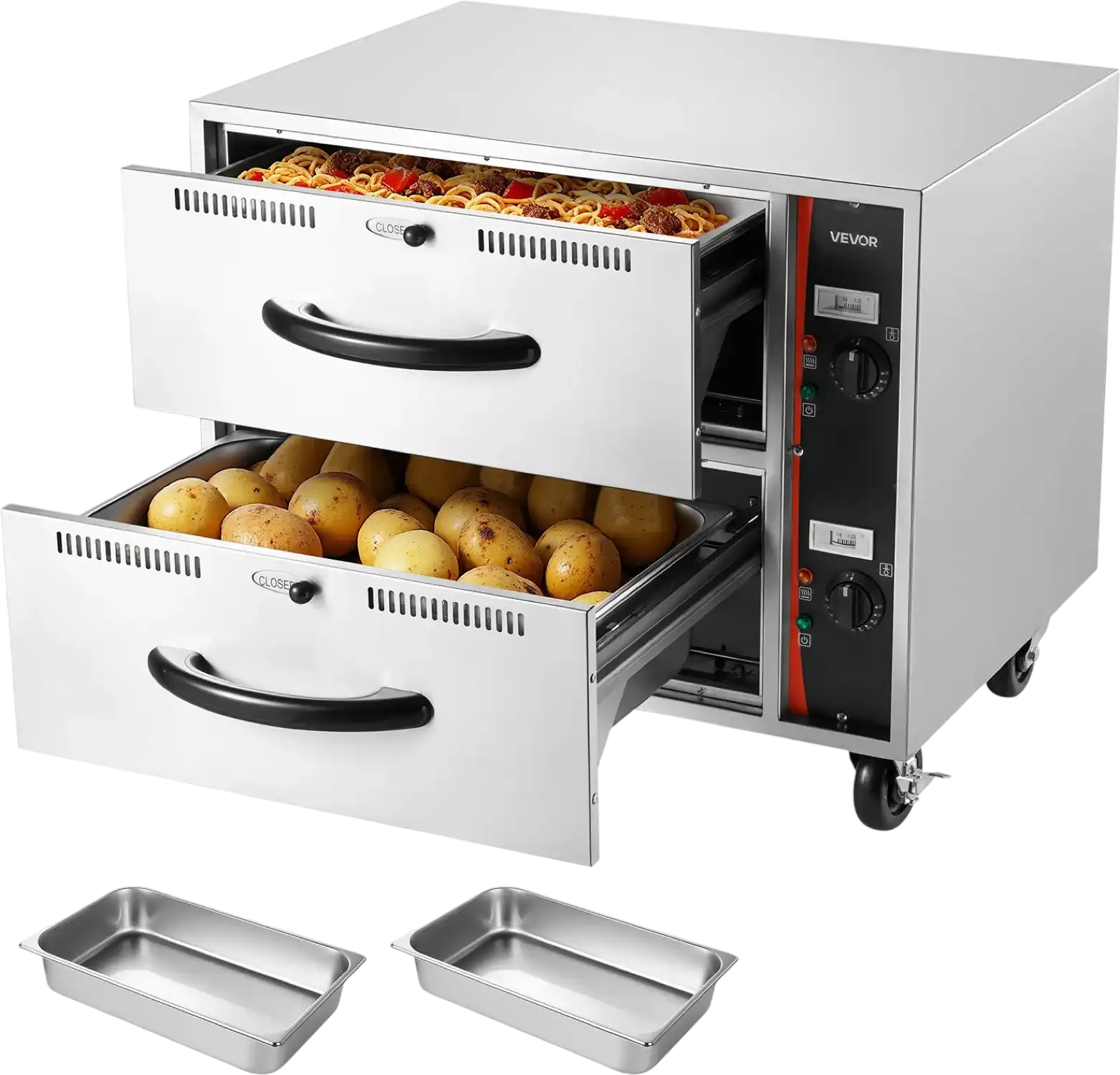 Vevor Electric Two-Drawer Food Warmer Freestanding Cabinet 85-185°F Adjustable Temp New