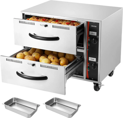 Vevor Electric Two-Drawer Food Warmer Freestanding Cabinet 85-185°F Adjustable Temp New