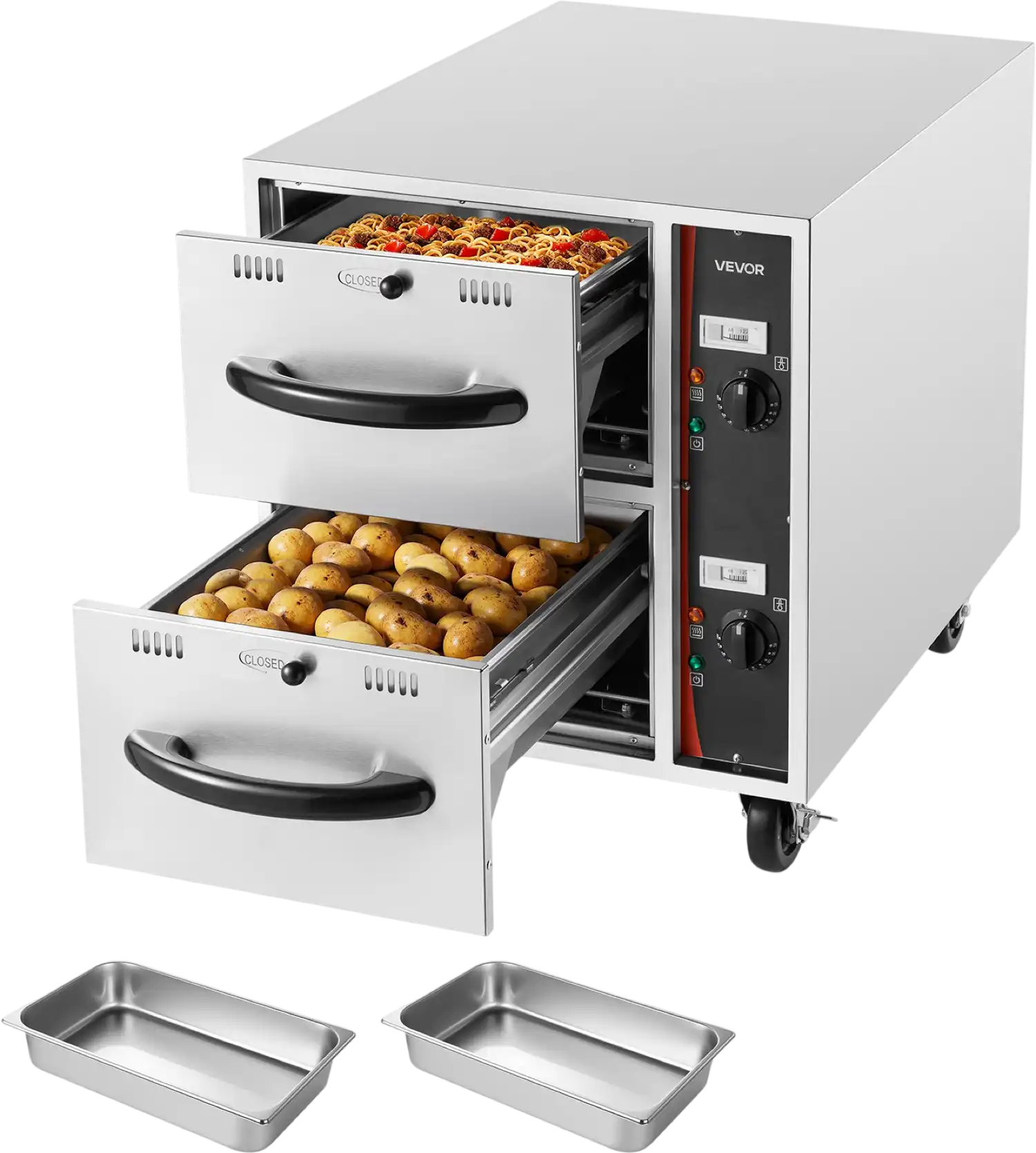 Vevor Electric Food Warmer Two Drawer Full Size Pan Cabinet 85-185°F 1000W New