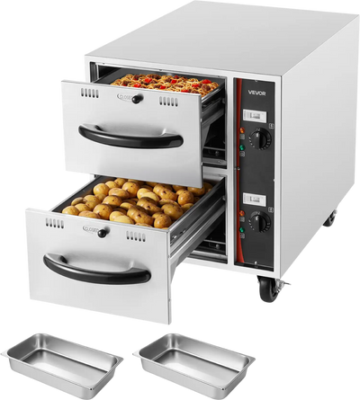 Vevor Electric Food Warmer Two Drawer Full Size Pan Cabinet 85-185°F 1000W New