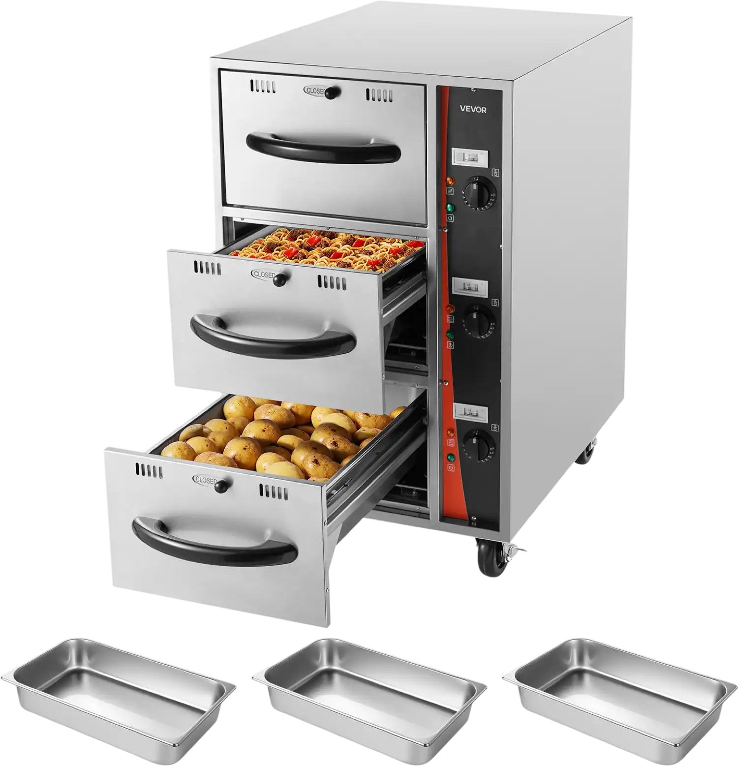 Vevor Electric Food Warmer 3 Drawer Narrow Cabinet 85-185°F 1500W New