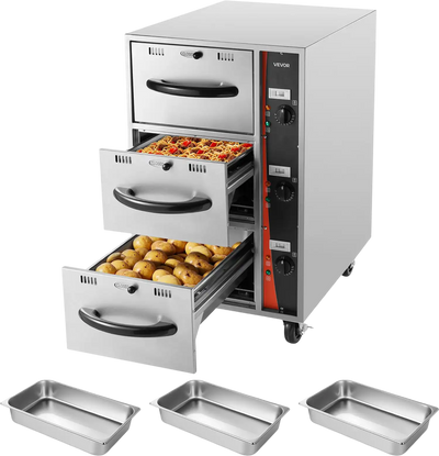 Vevor Electric Food Warmer 3 Drawer Narrow Cabinet 85-185°F 1500W New