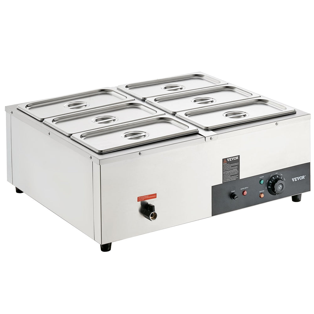 Vevor Food Warmer 6 Pan 8 Qt. for Countertop 1200W Electric Steam Table Stainless Steel New