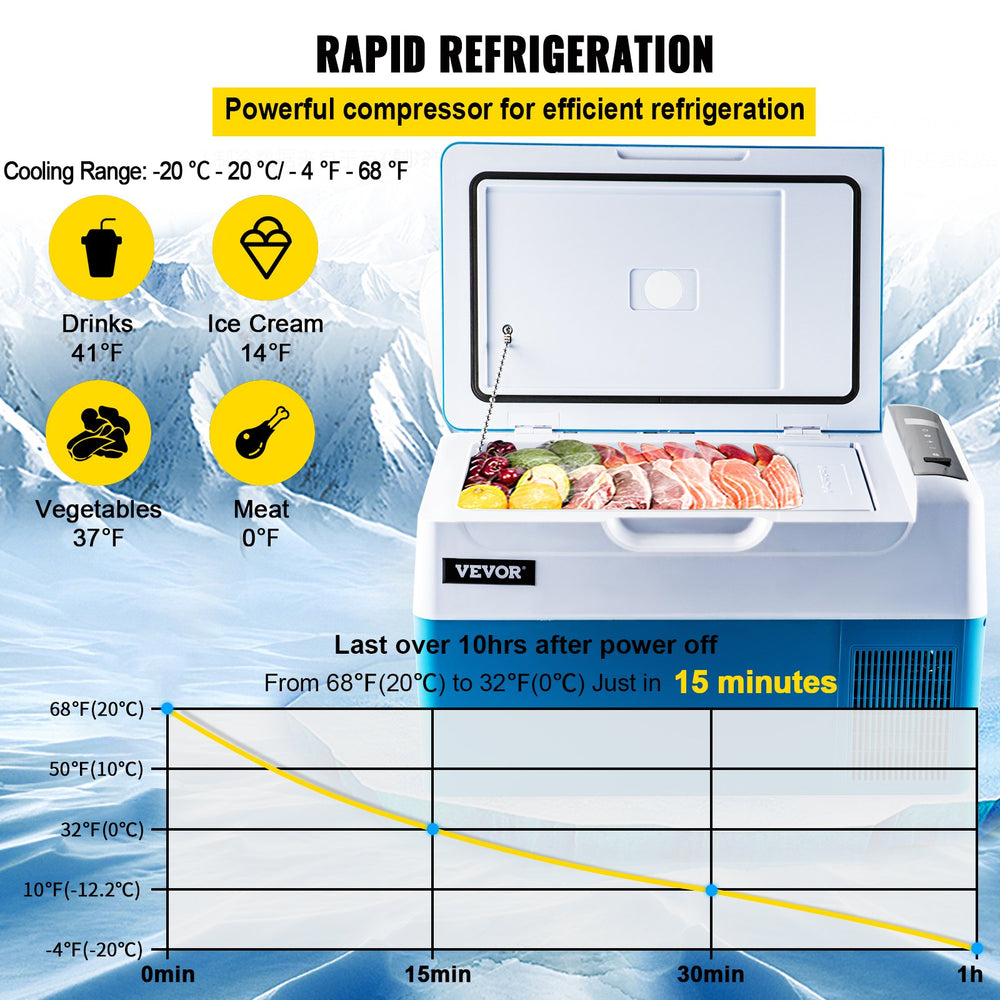 Vevor Portable Refrigerator 23 Qt Capacity with App Control -4°F to 68°F Adjustable Temp New