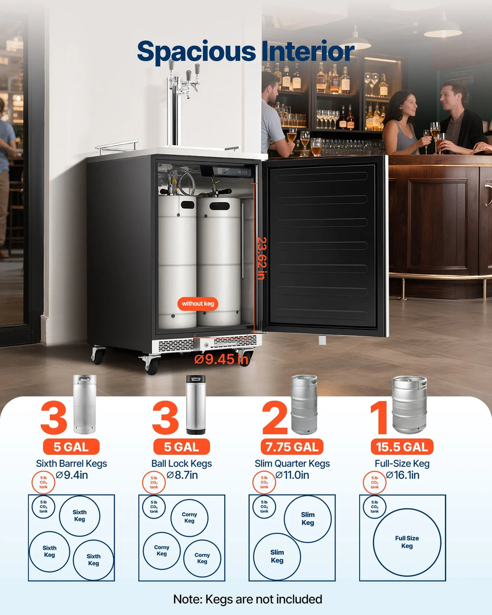 Vevor Beer Kegerator Dispenser Triple Tap Full Keg 160L Capacity with Temp Control New