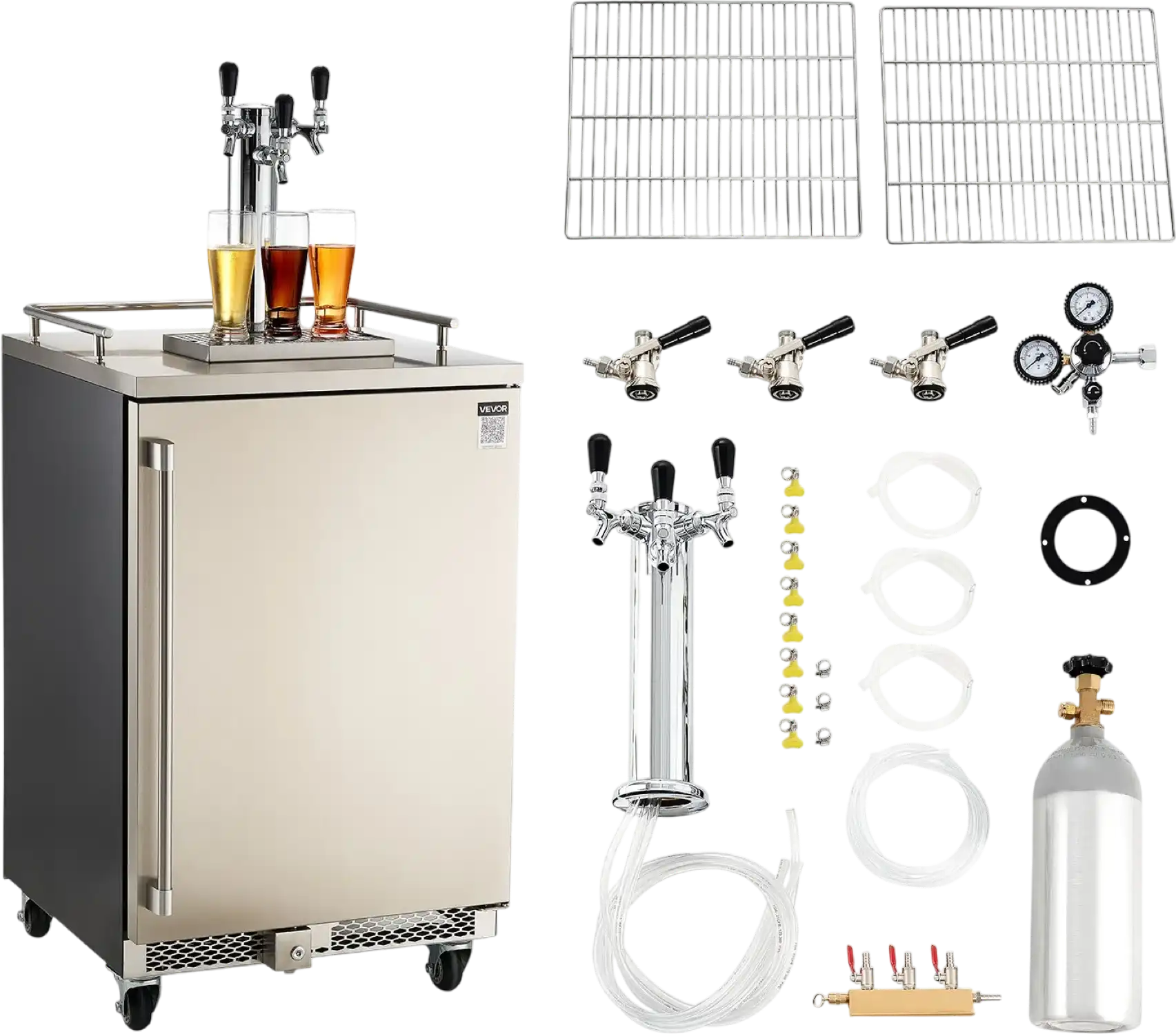 Vevor Beer Kegerator Dispenser Triple Tap Full Keg 160L Capacity with Temp Control New