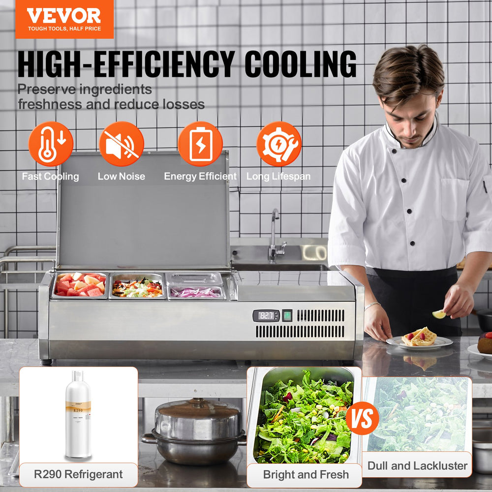 Vevor Refrigerated Condiment Prep Station 48" 135W with Stainless Steel Body and Lid New