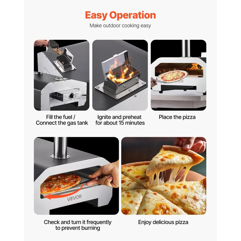 Vevor Pizza Oven 16 in. Dual Fuel Wood Propane with Thermometer New