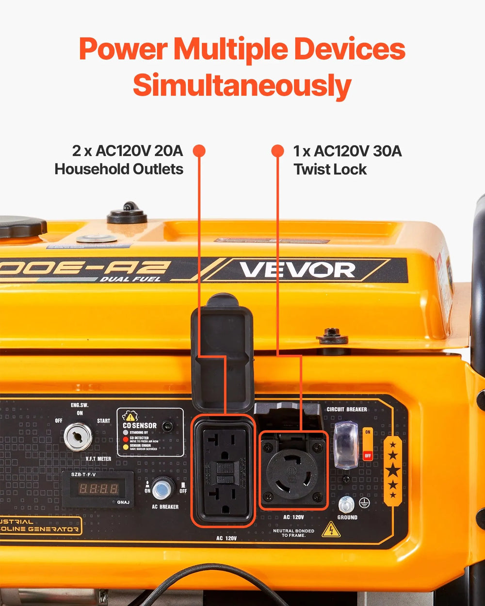 Vevor 3600W/4650W Generator Dual Fuel Gas Liquid Propane 30A Electric Start CO Sensor New