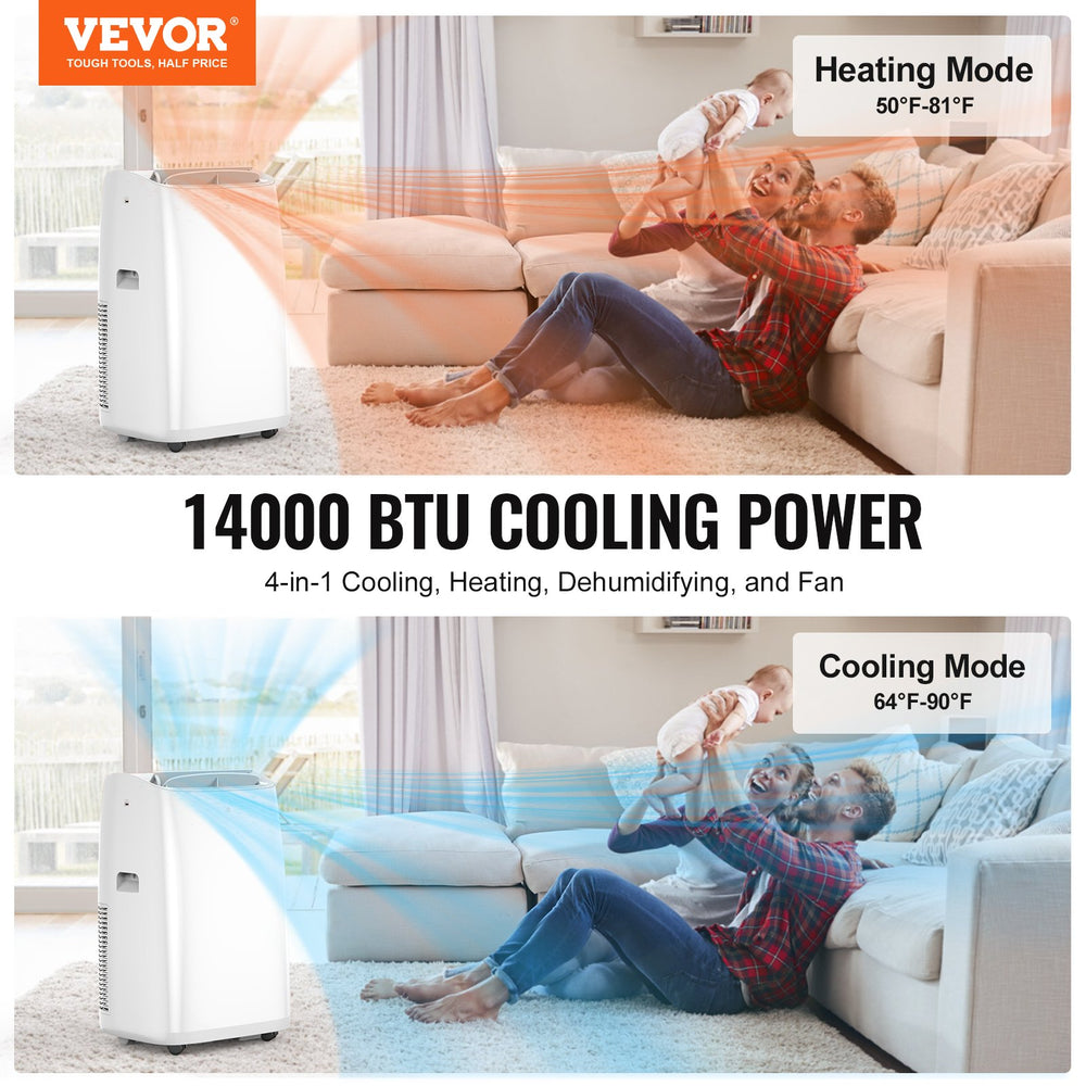 Vevor Portable Air Conditioner 14k BTU 4-in-1 Warm/Cool Dehumidifier Fan New