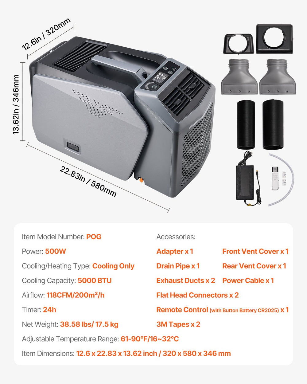 Vevor Portable Air Conditioner 5000 BTU Tent AC for Camping RV Home New