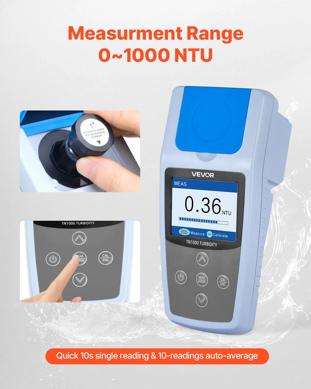 Vevor Portable Turbidity Meter 0-1000 NTU with Calibration Solutions New