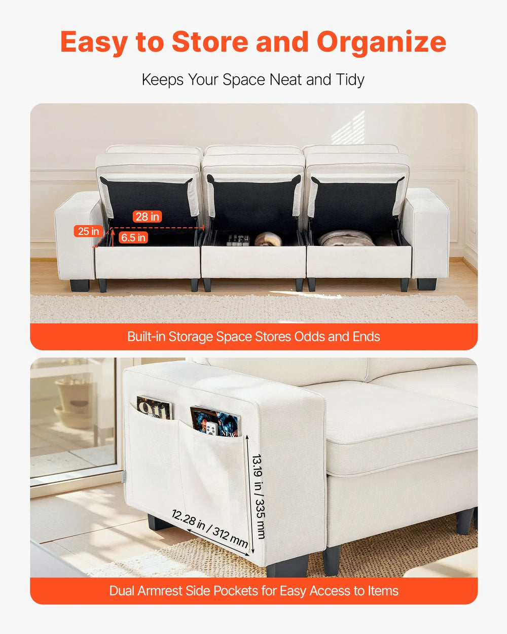 Vevor Modular Sofa 3-Seater 100" with Hidden Storage New