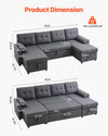 Vevor Sofa Bed U-Shaped 6-Seat Pull Out Sleeper Couch New