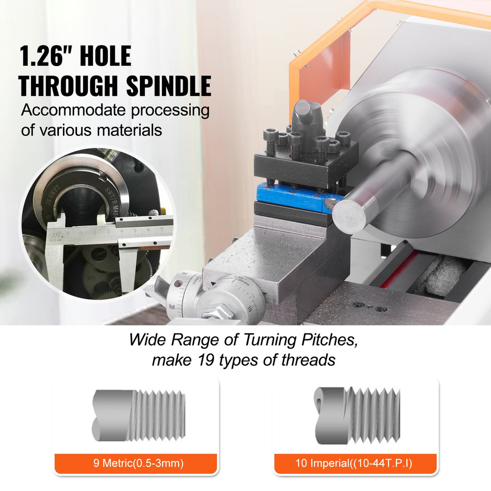 Vevor Mini Lathe 7" x 16" Metal Milling Variable Speed 150-2500 RPM 800W New