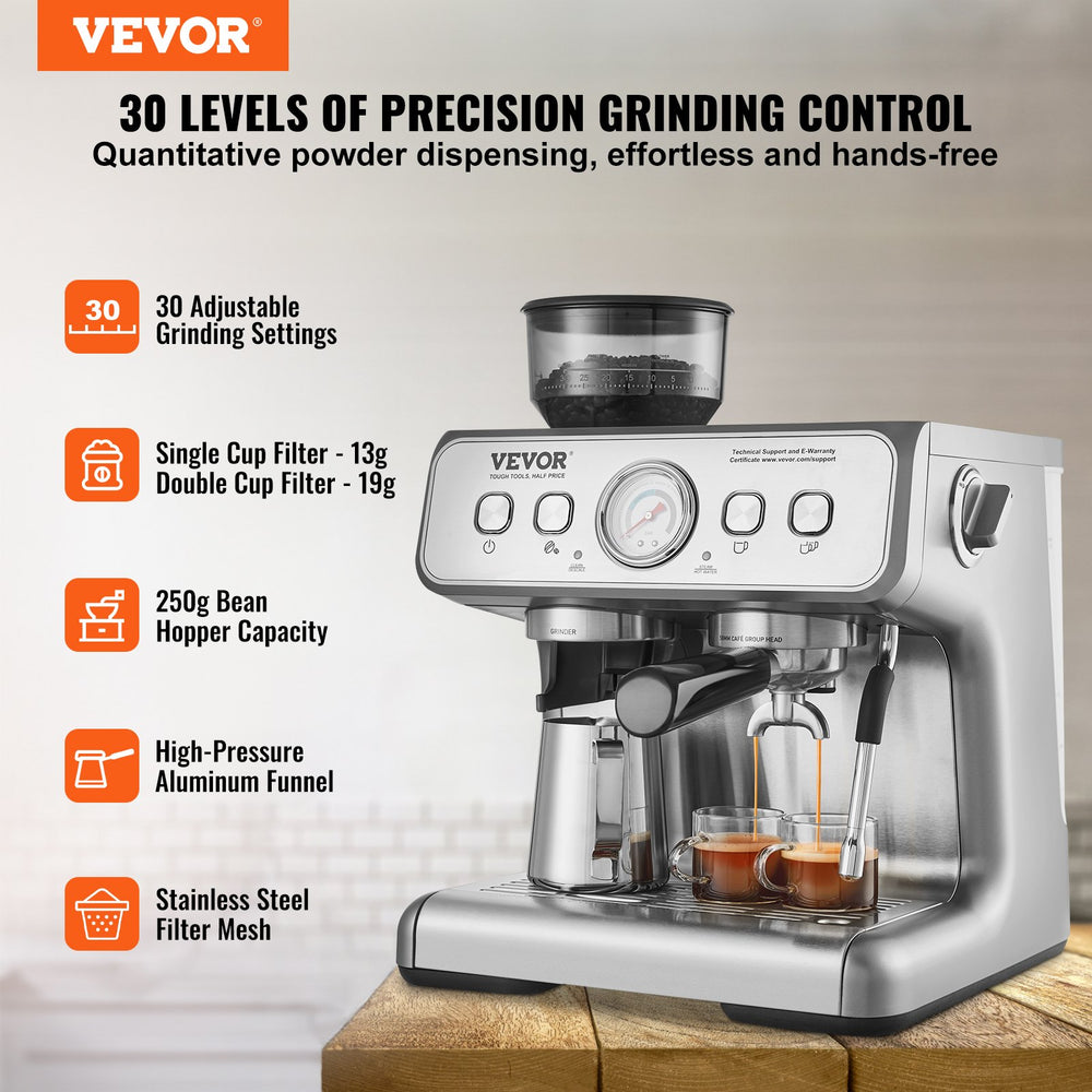 Vevor Espresso Machine 15 Bar Coffee Maker with Grinder & Milk Frother Steam Wand New