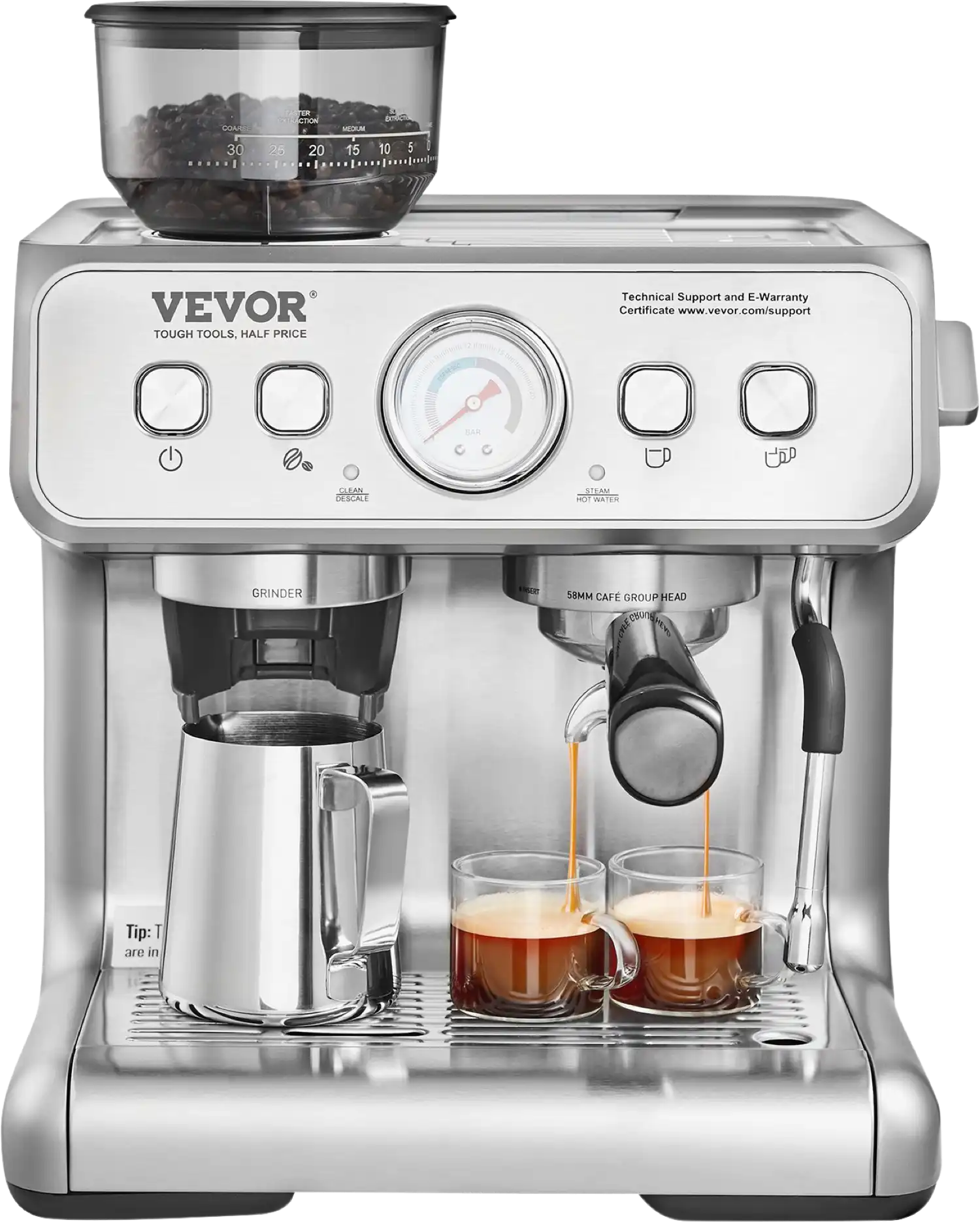 Vevor Espresso Machine 15 Bar Coffee Maker with Grinder & Milk Frother Steam Wand New
