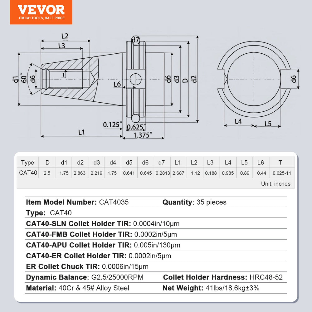 Vevor CAT40 Collet Holder and ER 16/32 Collet Chuck Set with Pull Studs New