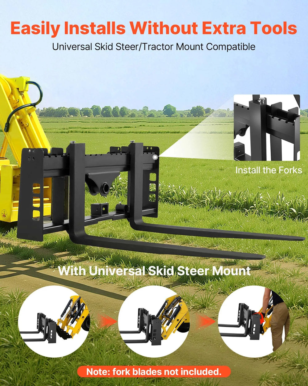 Vevor Skid Steer Pallet Frame 45" with 2" Hitch Receiver 4,000 lb. Capacity New
