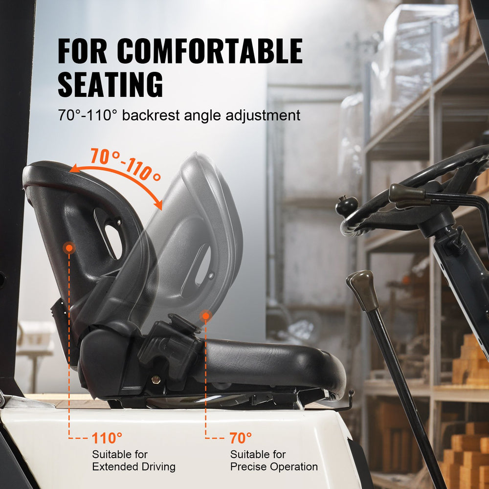 Vevor Universal Forklift Tractor Seat with Adjustable Angle Back Micro Switch Seatbelt Wrap-Around Black New