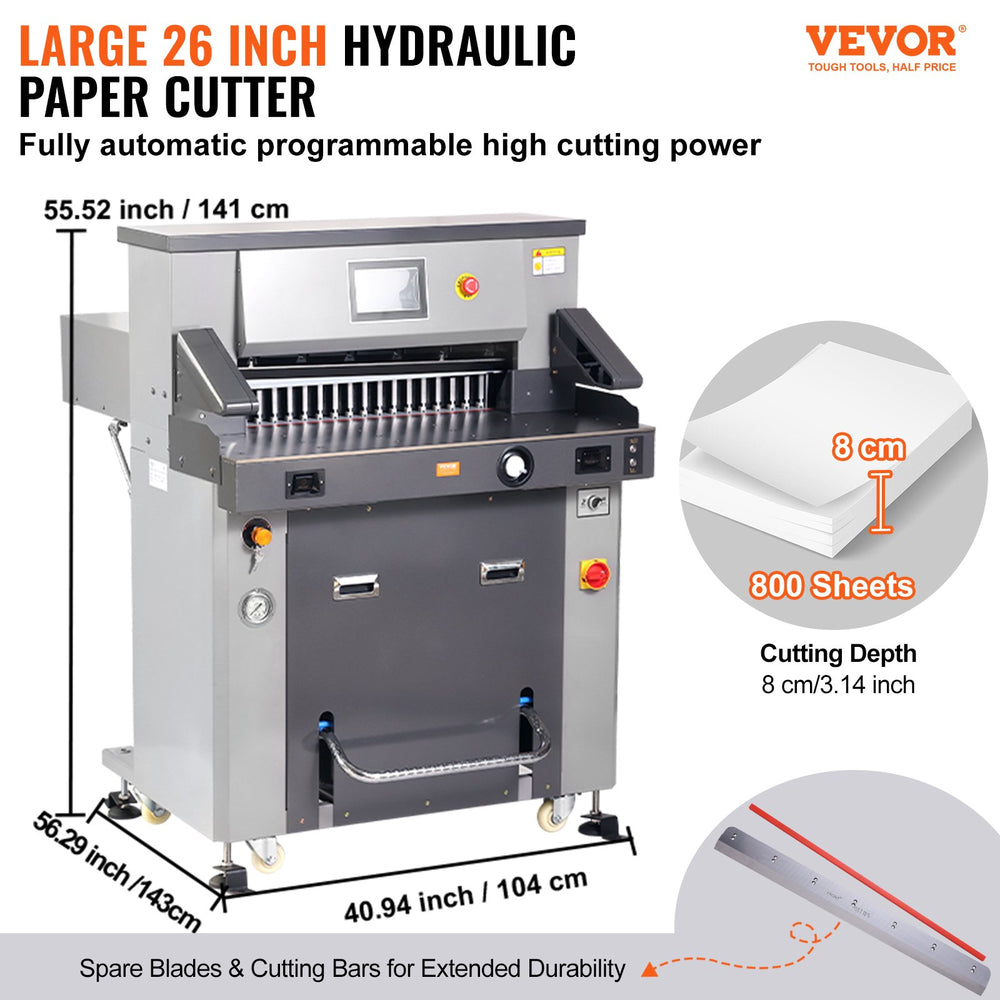 Vevor Hydraulic Paper Cutter 26" Cutting Width Touchscreen Control New