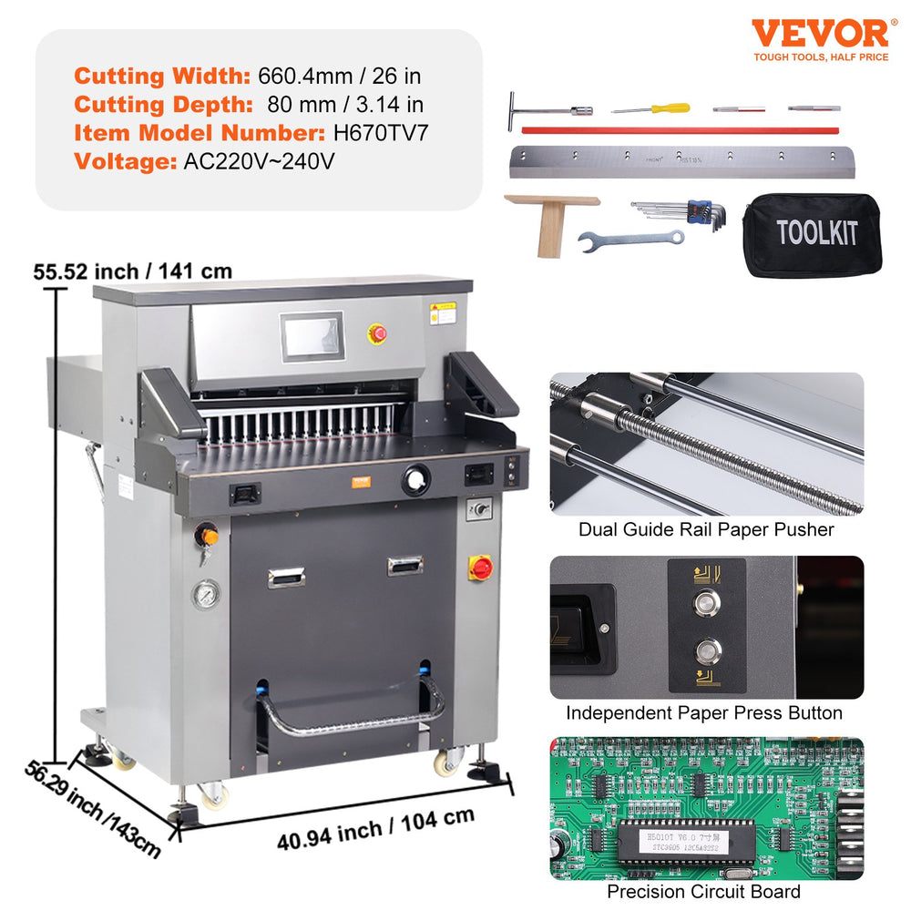 Vevor Hydraulic Paper Cutter 26" Cutting Width Touchscreen Control New