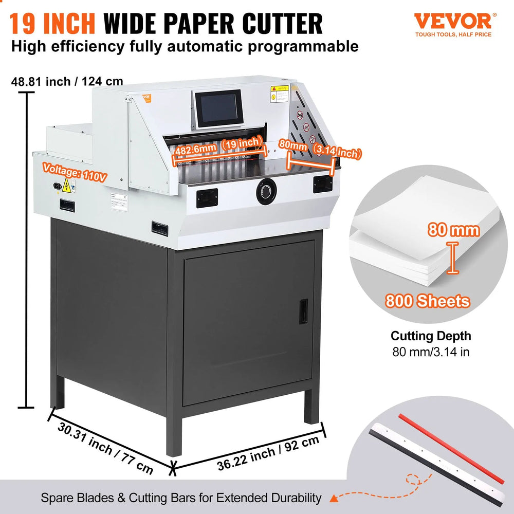 Vevor Electric Paper Cutter 19" Cutting Width 800 Sheet Capacity with Touchscreen New