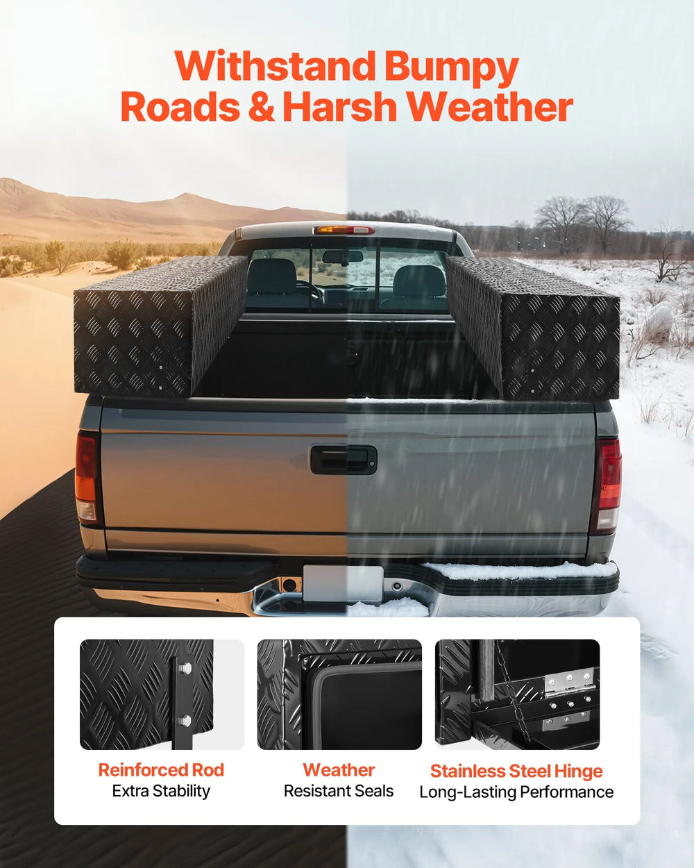 Vevor Truck Tool Box 72" x 16" x 13" Black Aluminum Dual Drop Doors Lockable New