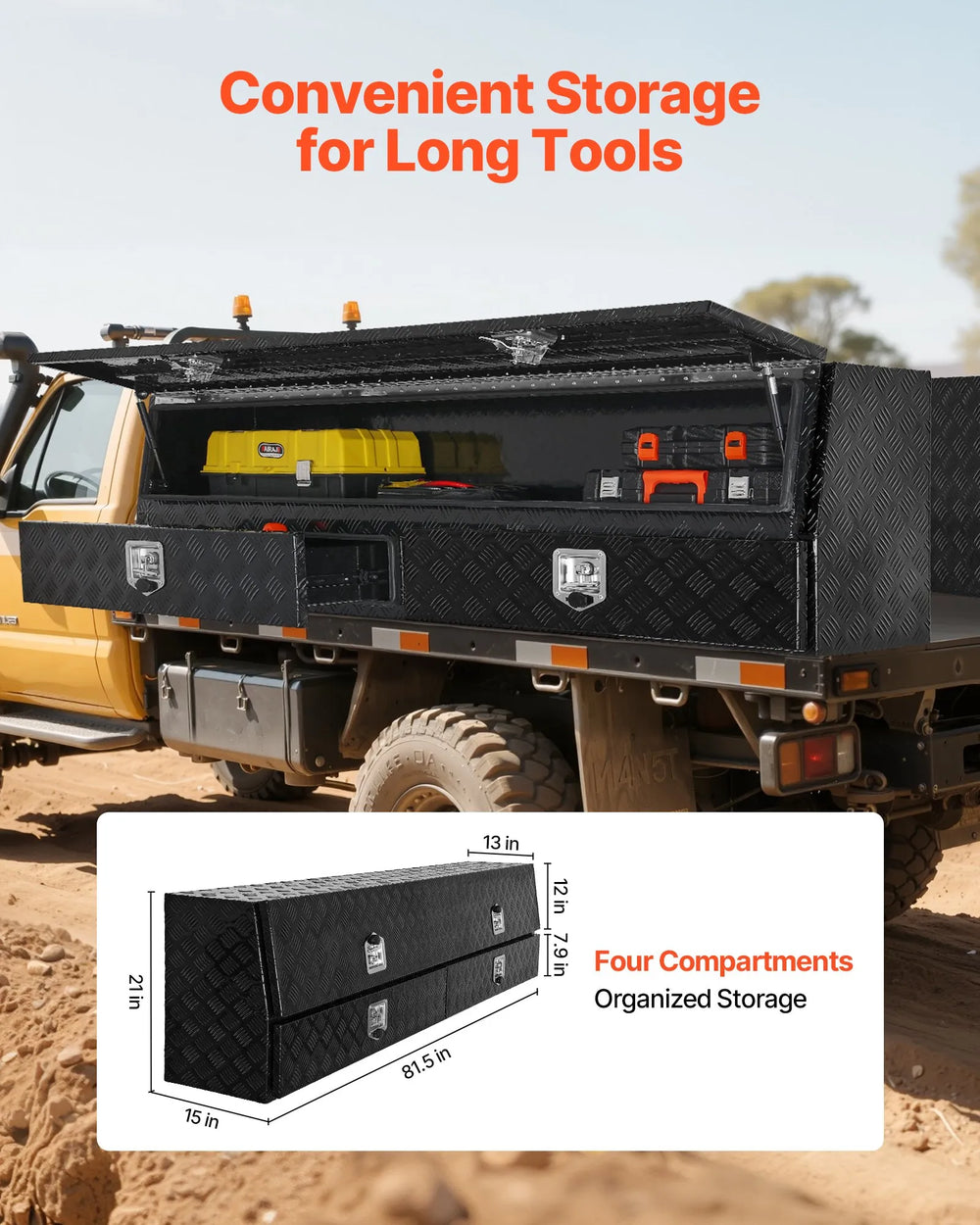 Vevor Truck Tool Box 81.5" x 13" x 21" with Dual Drawers Flip Up Door Aluminum New