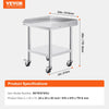 Vevor Stainless Steel Prep Table 24" x 24" with 3-Sided Backsplash 4 Wheels New