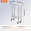 Vevor Work Table Stainless Steel 30" x 12" Commercial Food Prep with Wheels New