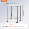 Vevor Stainless Steel Prep Table 24" x 30" Commercial Worktable with Wheels New