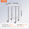 Vevor Work Table 24" x 24" x 38" Stainless Steel Food Prep with 4 Wheels New