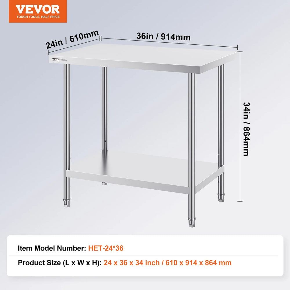 Vevor Prep Table 24" x 36" x 34" Stainless Steel Worktable with Adjustable Shelf New