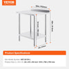 Vevor Stainless Steel Prep Table 24" x 30" with Adjustable Undershelf New
