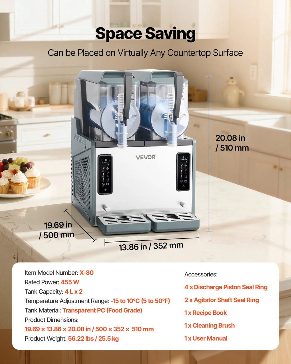 Vevor Slushy Machine Dual 4L Tank Frozen Drink Maker Self-Cleaning New