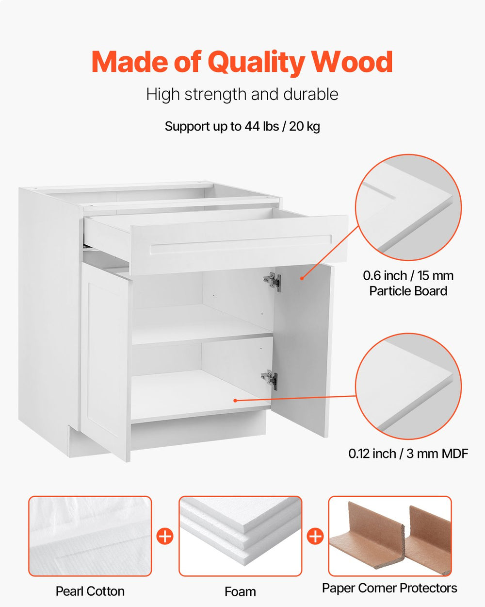 Vevor Shaker Base Cabinet 36" x 24" x 34.5" with Drawer Ready to Assemble New