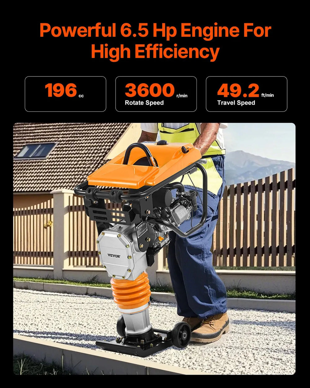 Vevor Plate Compactor Single Spring 6.5 HP Tamper 3600 lbs Impact Forc ...