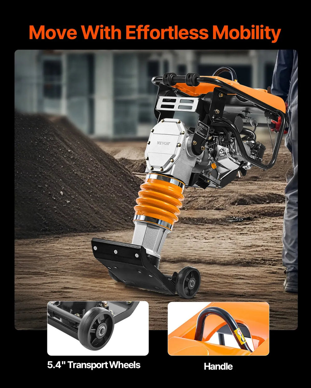 Vevor Plate Compactor Single Spring 6.5 HP Tamper 3600 lbs Impact Force 26" Depth New