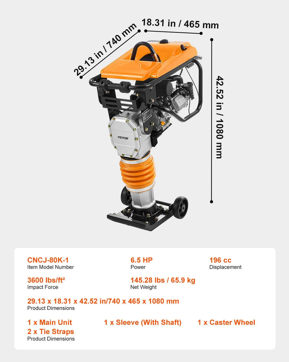 Vevor Plate Compactor Single Spring 6.5 HP Tamper 3600 lbs Impact Forc ...
