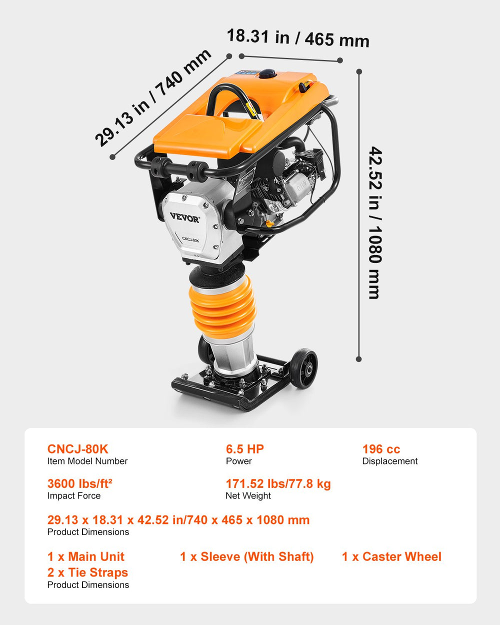 Vevor Tamper Compactor Four-Spring Jumping Jack 6.5HP 196CC New