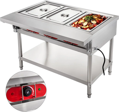 Vevor Commercial Electric Food Warmer 3 Pan Steam Table 18QT 1500W New