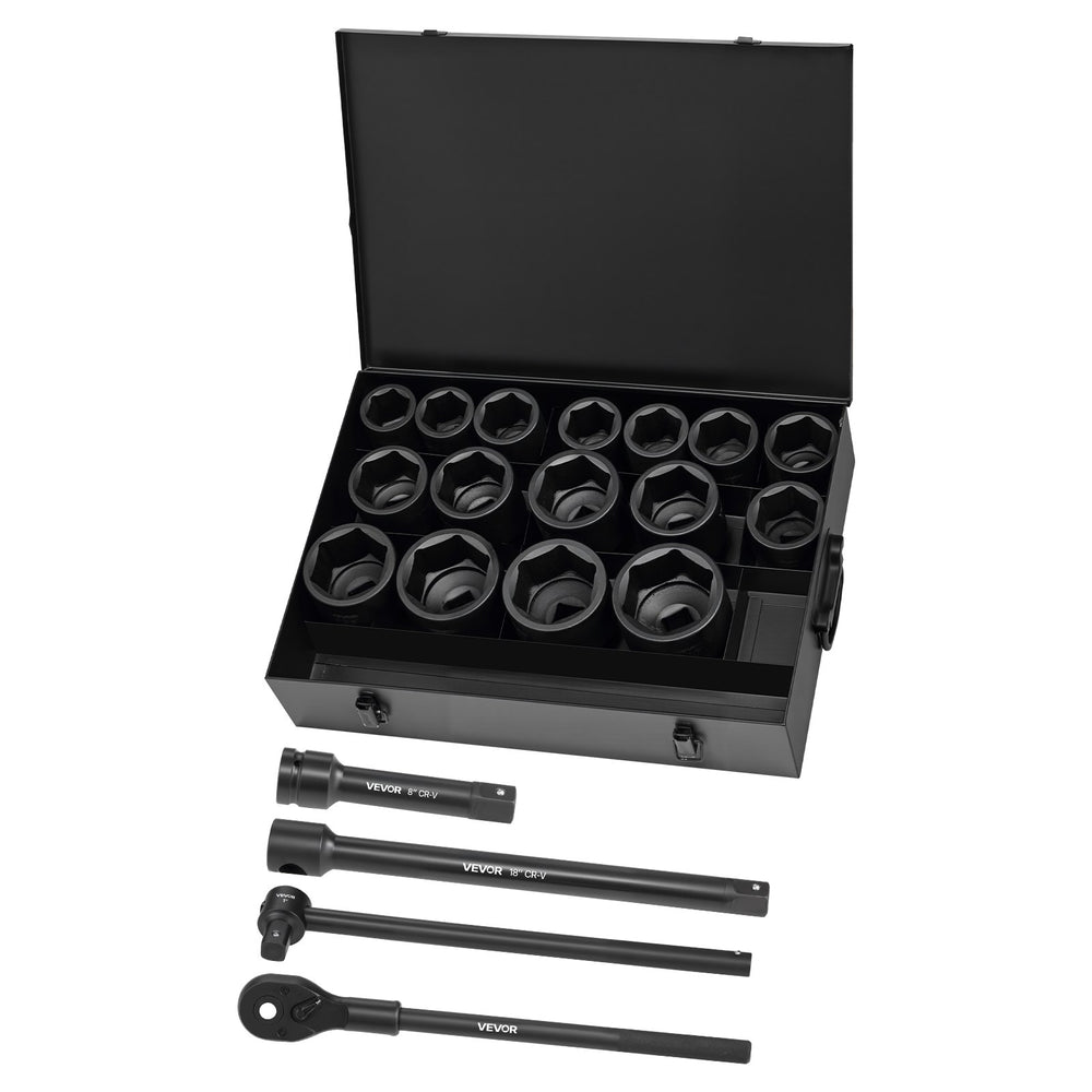 Vevor Impact Socket Set 21 Piece SAE 1-5/8 to 3-1/8 in. with Extension Bars 24 in. Ratchet New