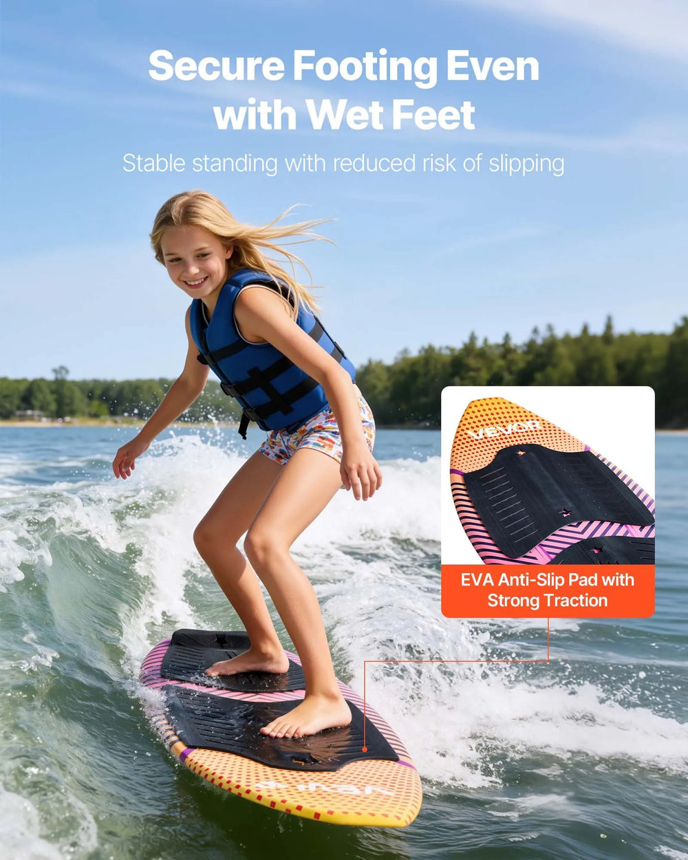 Vevor Wakesurf Board 45 in. with Non-Slip Pad Tail Fin New