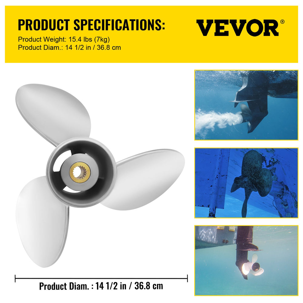 Vevor Outboard Propeller 3-Blade 14.5" x 21" Pitch Replacement for OEM 3860709 New