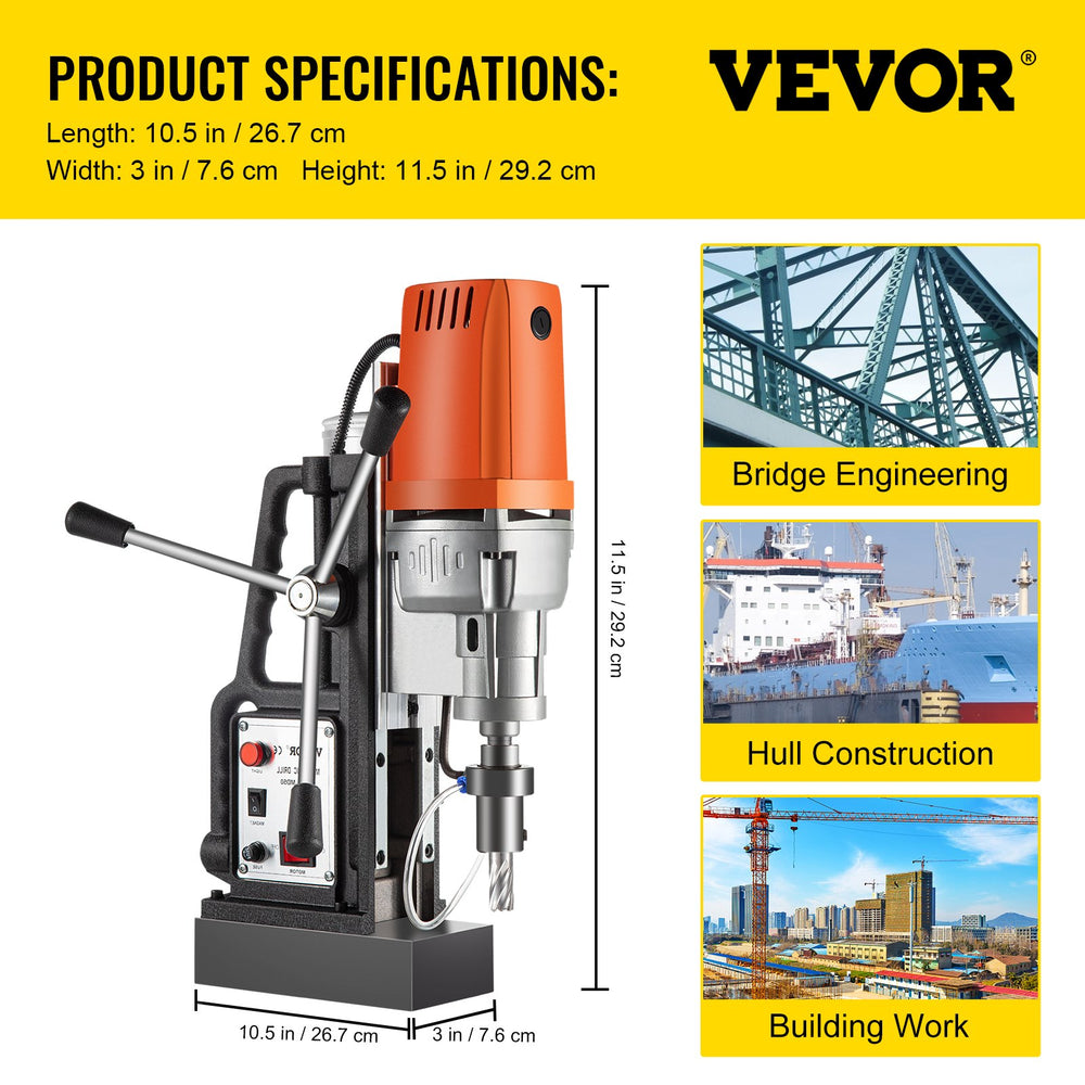 Vevor Magnetic Drill Press 1550W 2" Boring Diameter with 11 HSS Annular Cutter Bits New