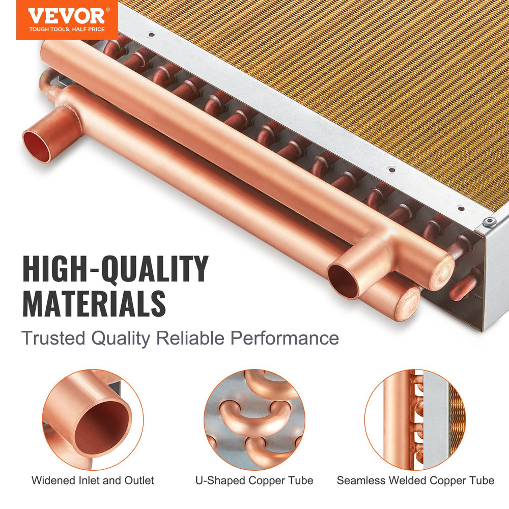 Vevor Heat Exchanger Water to Air 16" x 16" with 3-Row 3/8" Copper Ports 193 Aluminum Fins New