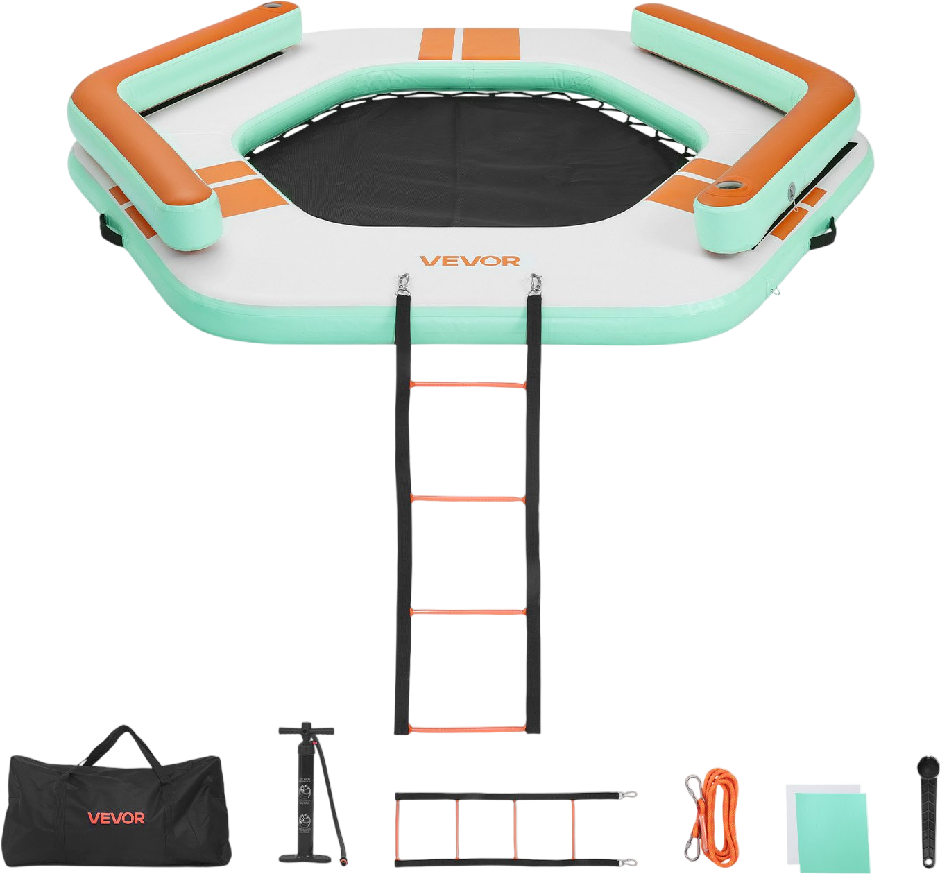 Vevor Inflatable Floating Dock 8.5 ft Hexagon with Mesh Pool Detachable Ladder New