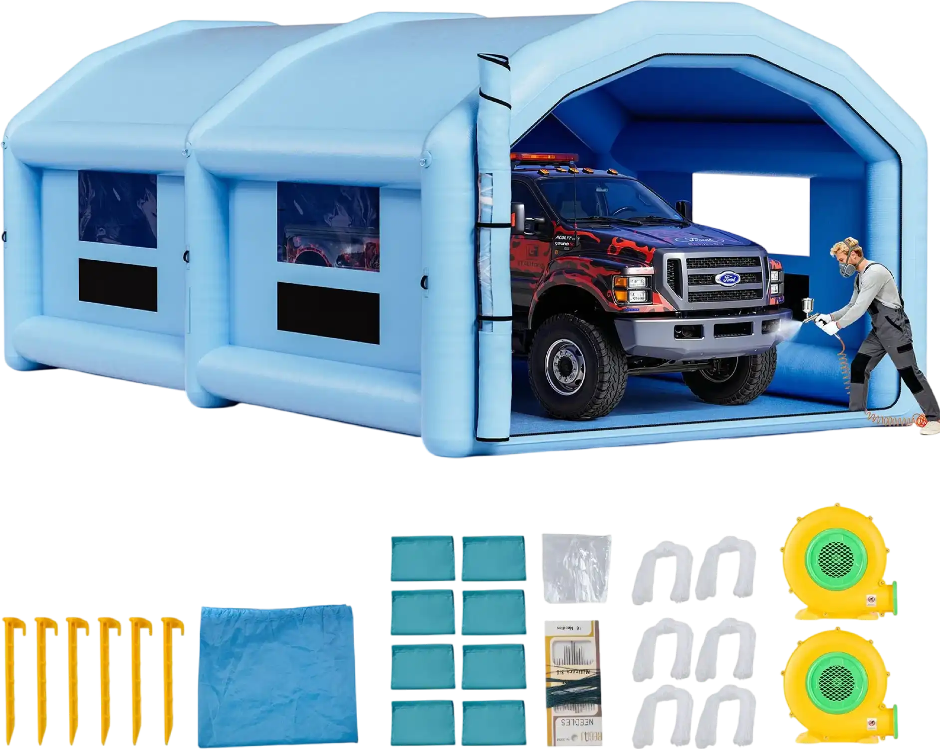 Vevor Inflatable Paint Booth 39.37' x 16.4' x 13.12' Spray Tent 950W 1100W Blowers Air Filter System New