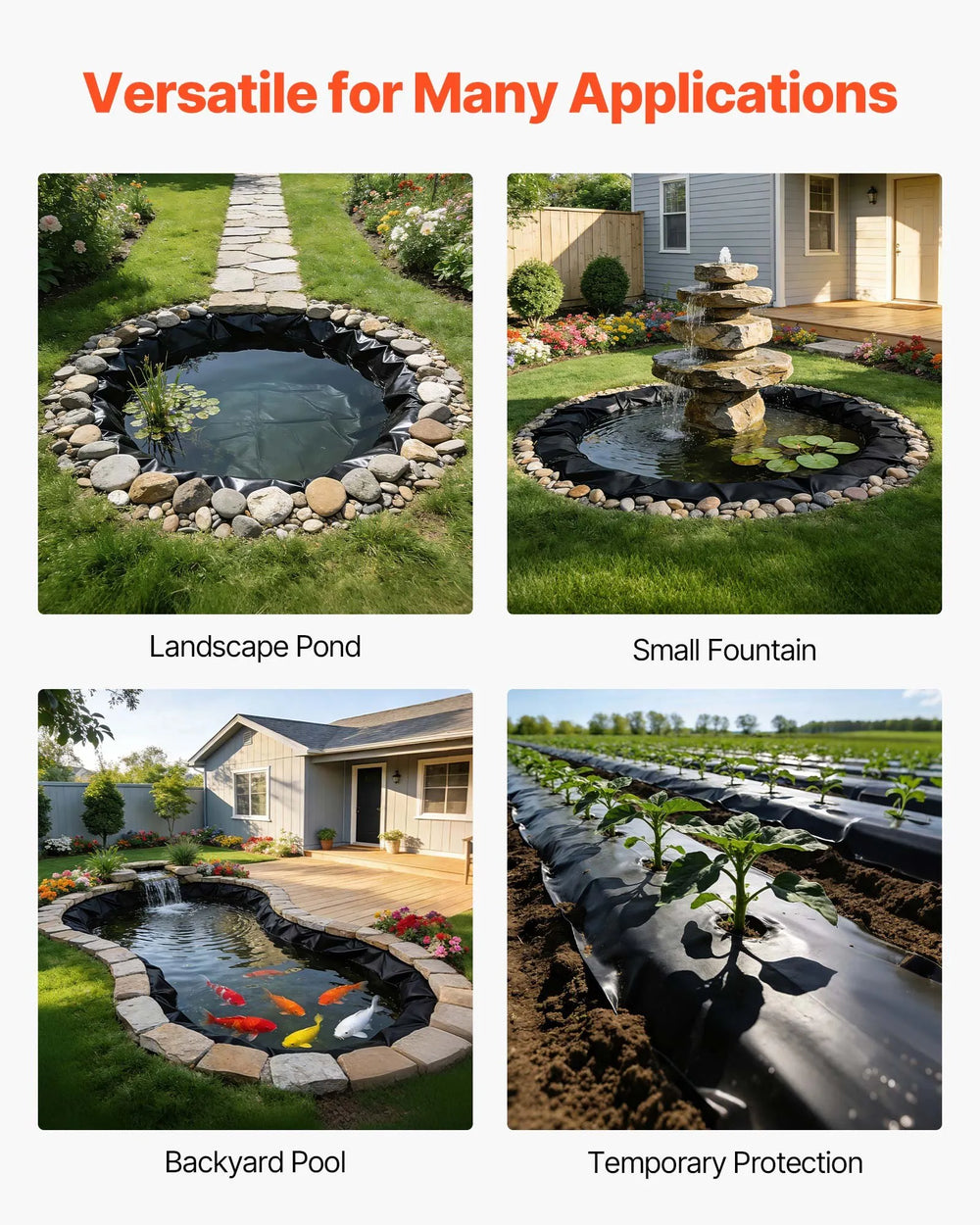Vevor Pond Liner 15 x 15 ft. Leakproof Rubber 45 mil Thickness New